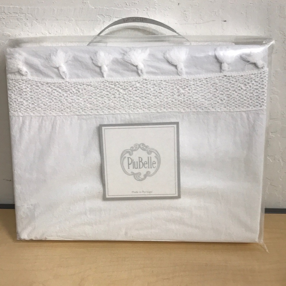 PiuBelle Crochet Tassel White Cotton King Sheet Set NIP